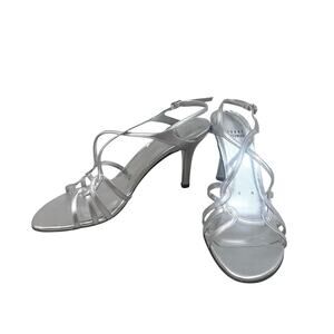 Stuart Weitzman Shoes Womens Size 8M Silver Strappy Stiletto Heel Sandals